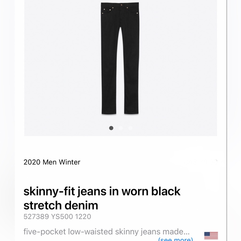 Saint Laurent Men’s Black Skinny-Fit Jeans sz 27 BNWT